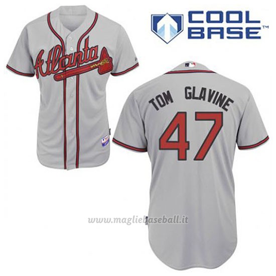 Maglia Baseball Uomo Atlanta Braves 47 Tom Glavine Grigio Cool Base
